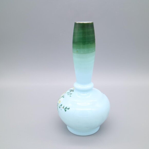 Victorian Style Bristol Blue Milk Glass, Hand Painted, Hand Blown with Enamelled - Picture 3 of 7